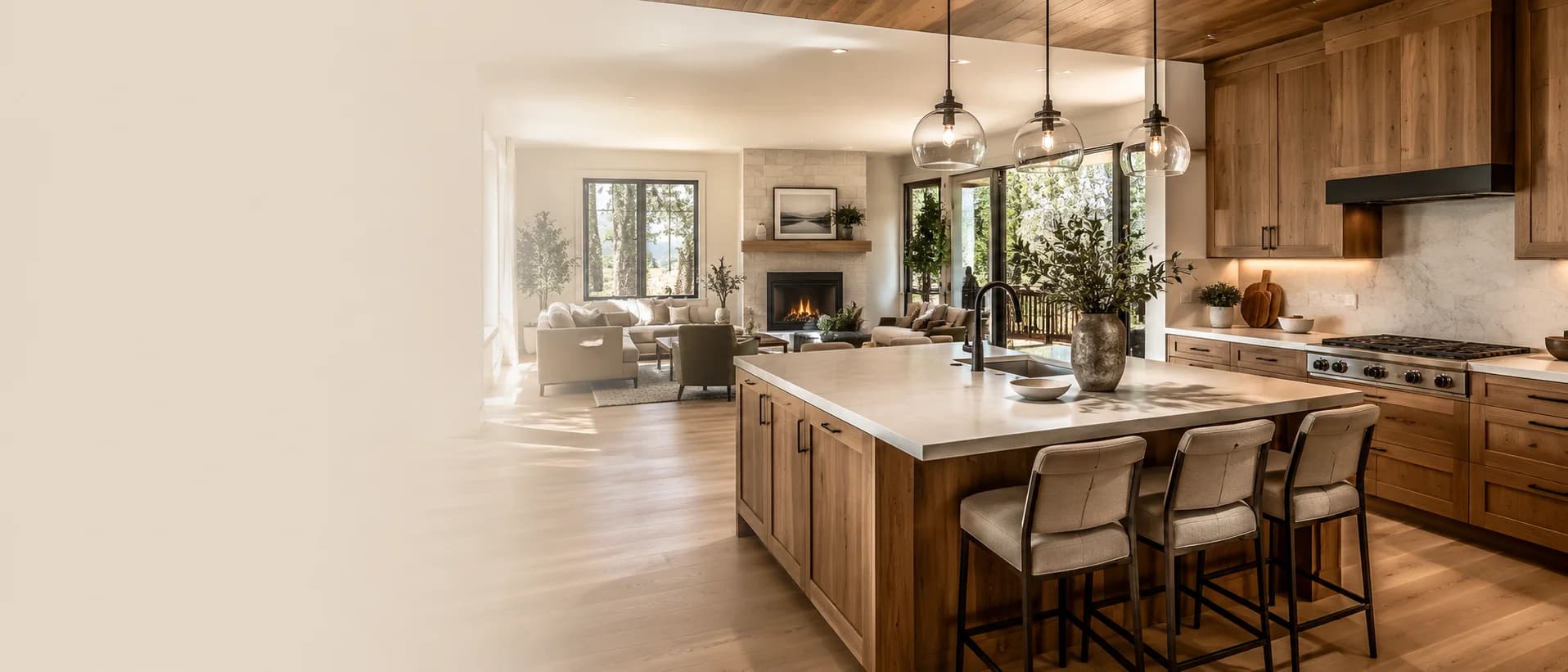 Dark shaker cabinetry with granite countertops, a tile backsplash and a built-in wine rack