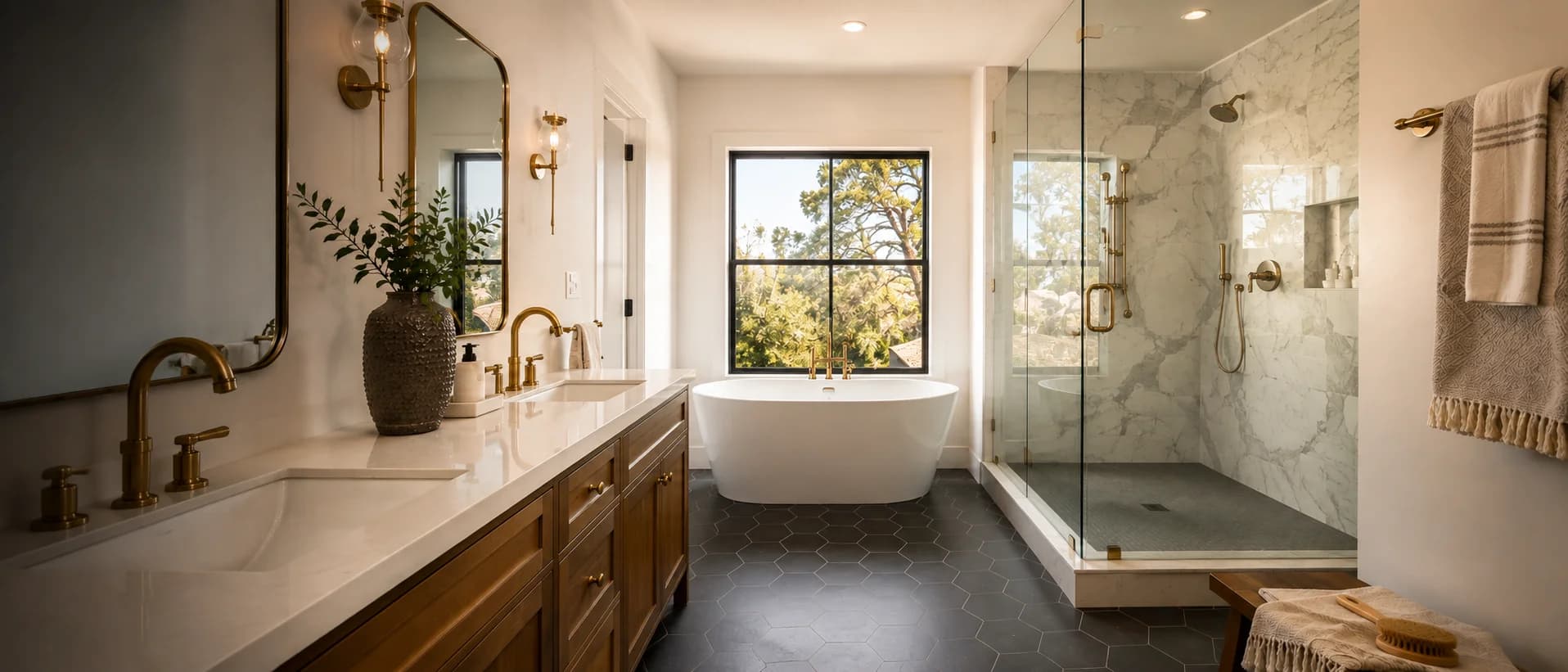 Bright modern bathroom remodel completed by JJK Construction Co